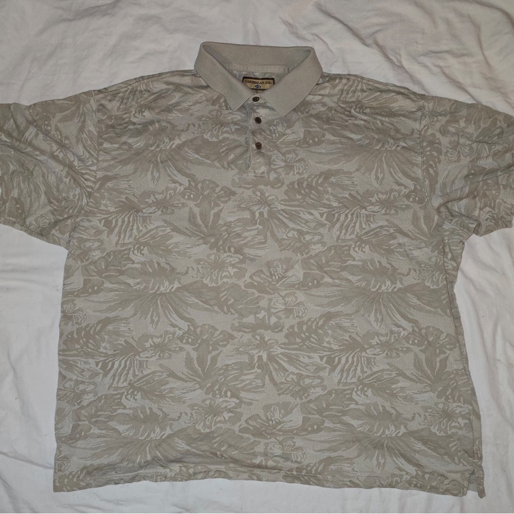 Caribbean Joe Beige Floral Polo Shirt